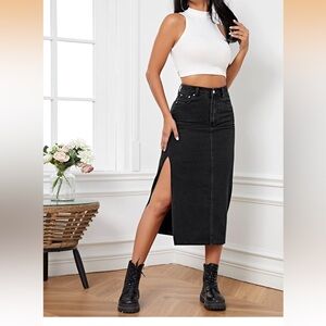 Black Midi Denim Skirt